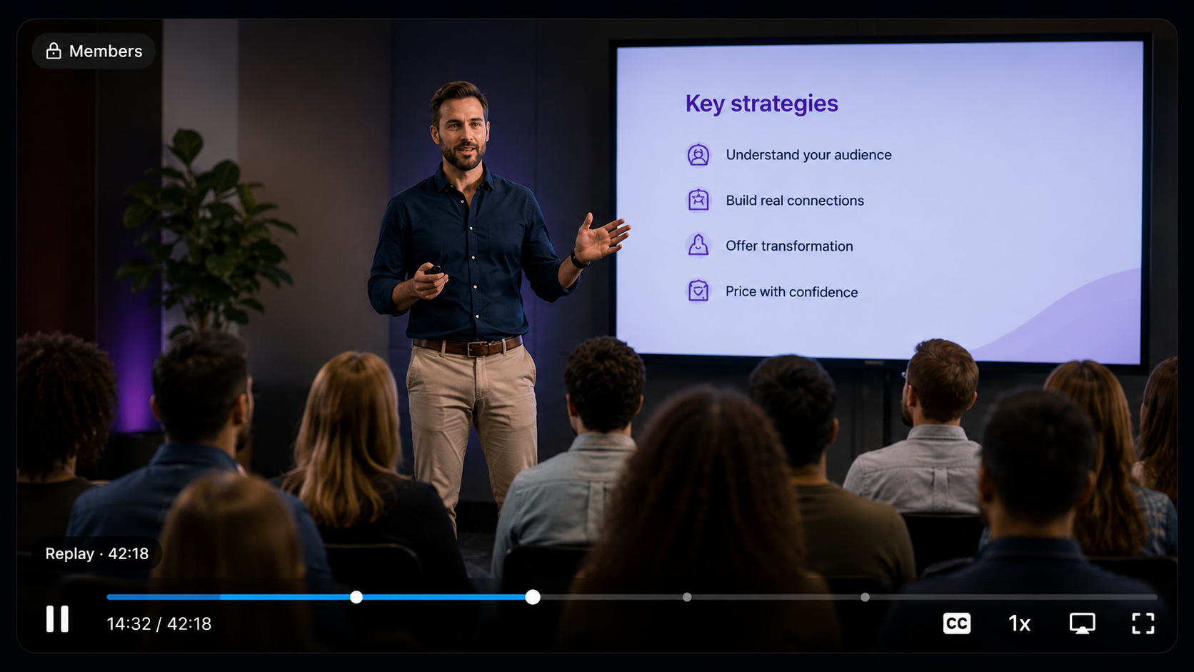 Replay of a live webinar with speaker and audience